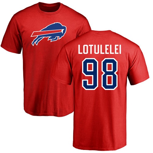 Men NFL Buffalo Bills #98 Star Lotulelei Red Name and Number Logo T Shirt->nfl t-shirts->Sports Accessory